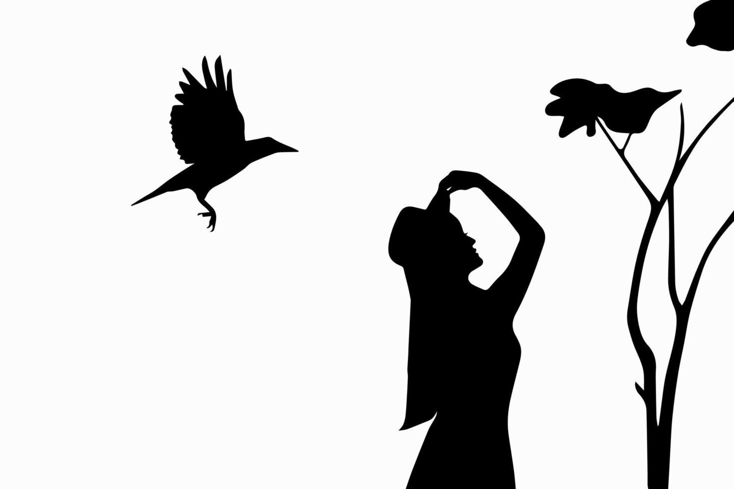 Vector illustration. Image of a girl and a crow.