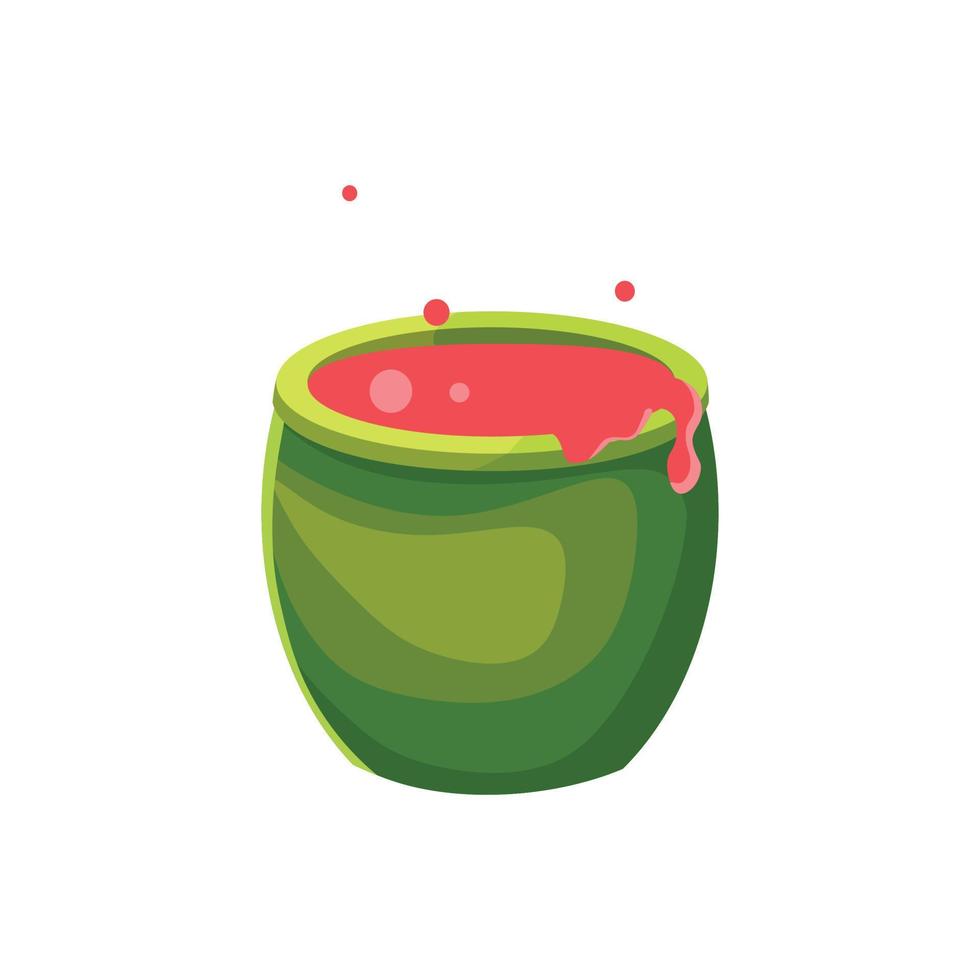 Witch's cauldron with potion, vector cartoon illustration. Boiling potion.