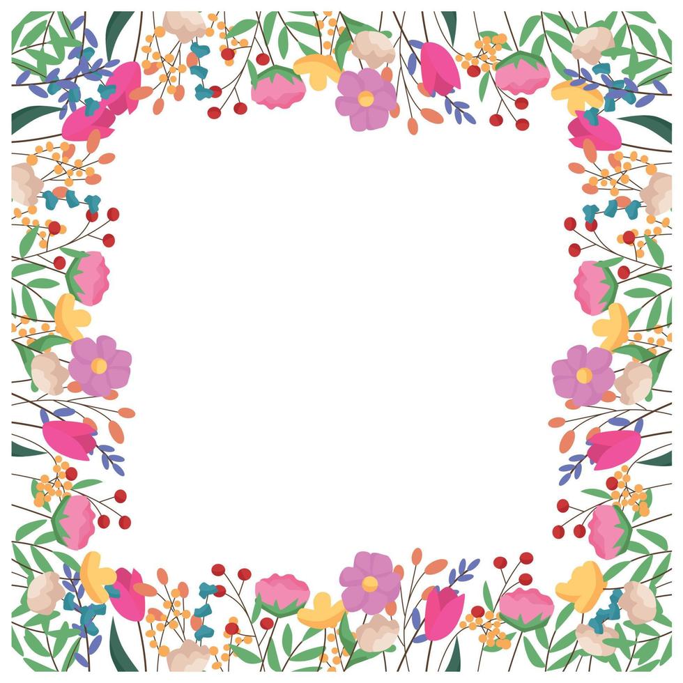 Beautiful spring frame with flowers. Vector cartoon illustration.