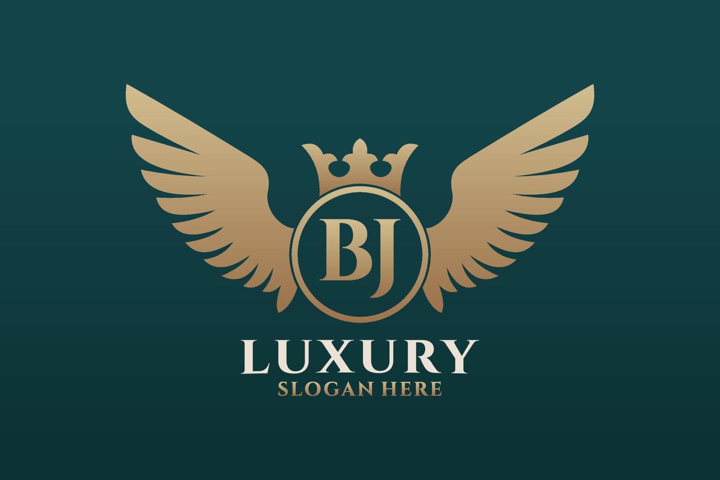 Luxury royal wing Letter BJ crest Gold color Logo vector, Victory logo, crest logo, wing logo, vector logo template.