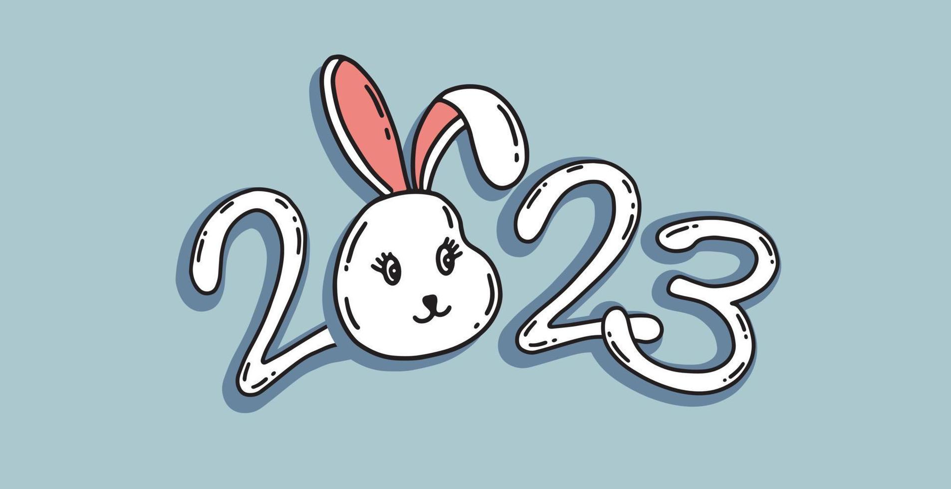 2023 new year. Rabbit head cartoon vector illustration.