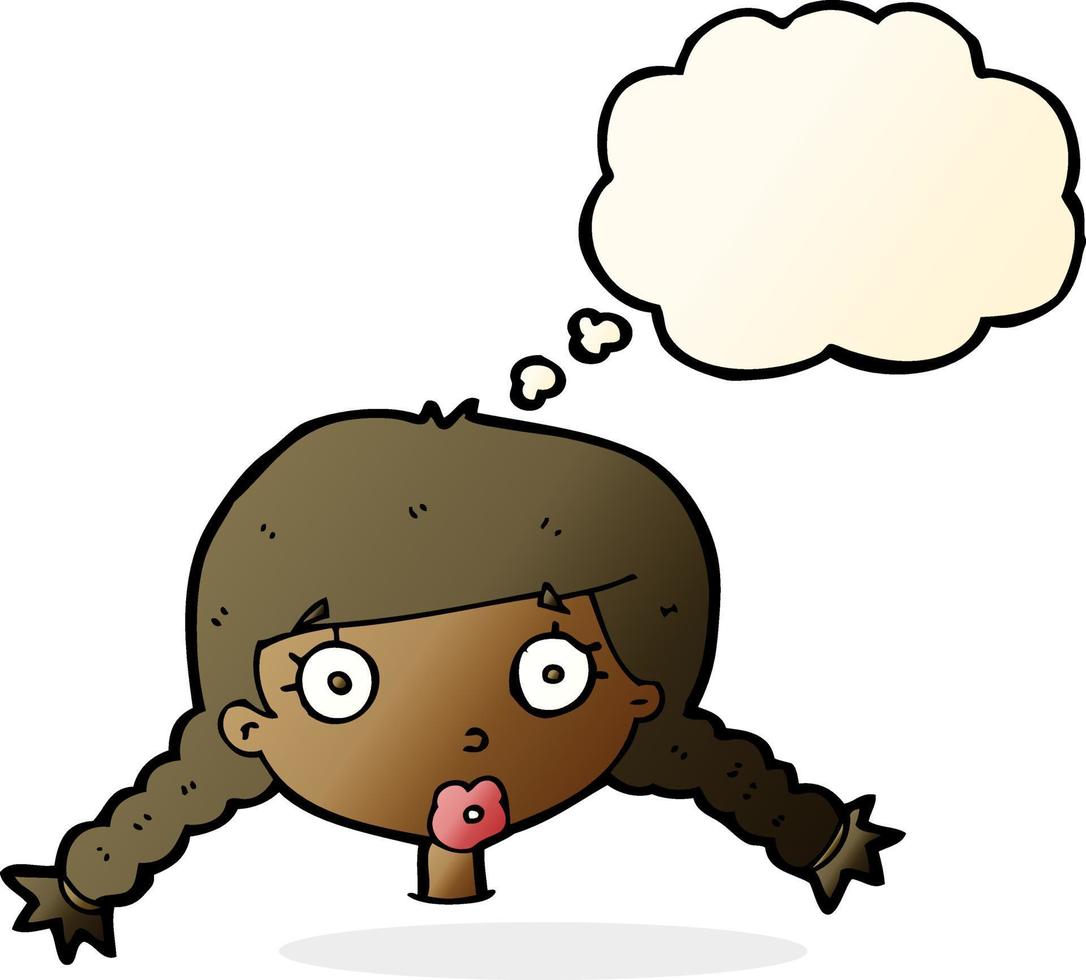 cartoon confused female face with thought bubble vector