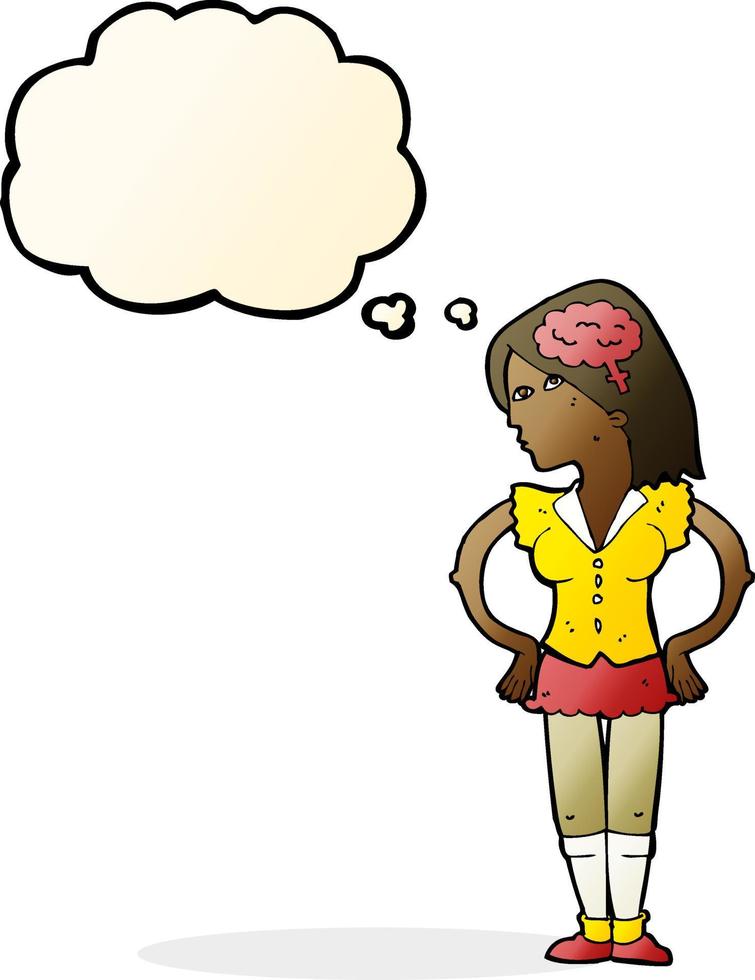 cartoon intelligent woman with thought bubble vector