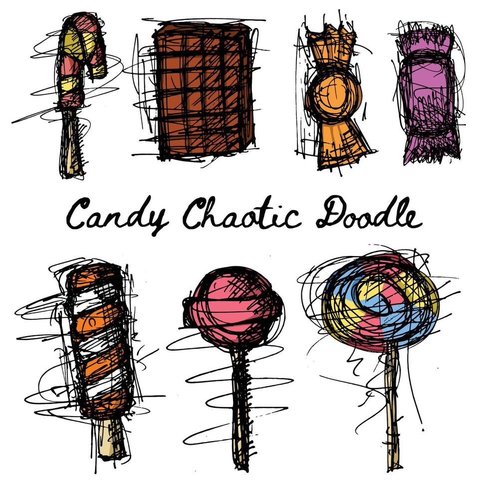 Candy Set Chaotic Multicolor Doodle vector