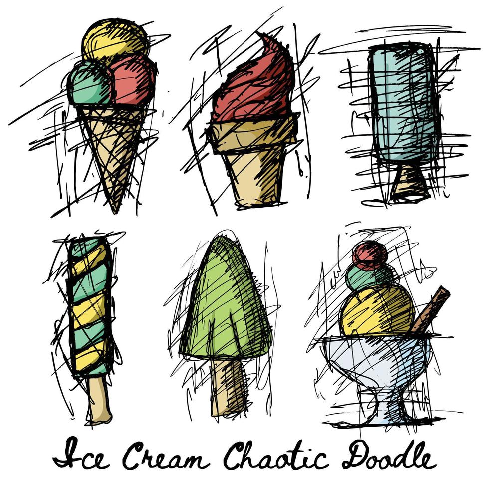 Ice Cream Chaotic Multicolor Doodle vector