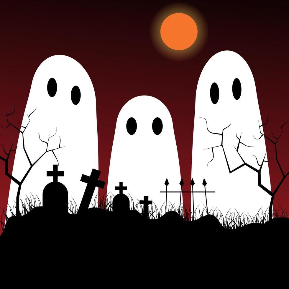 Halloween night scenery background with ghosts vector