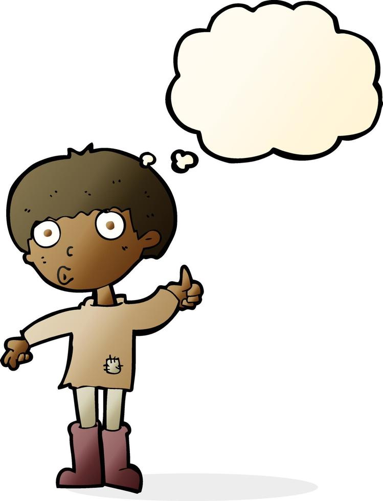 cartoon boy asking question with thought bubble vector