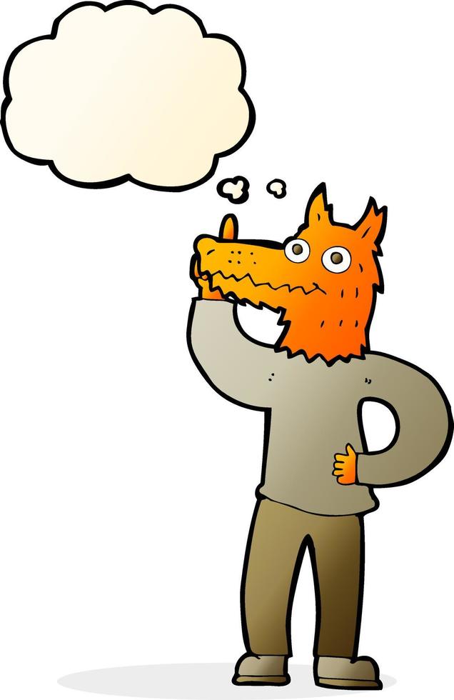 cartoon fox man with idea with thought bubble vector