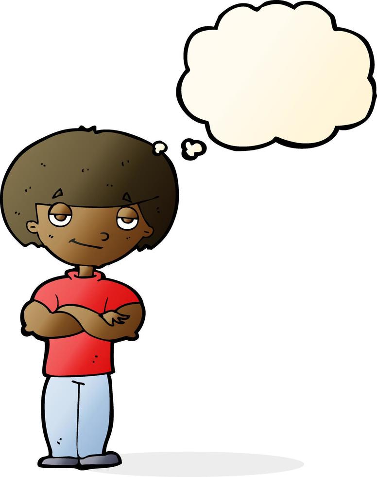 cartoon smug looking man with thought bubble vector