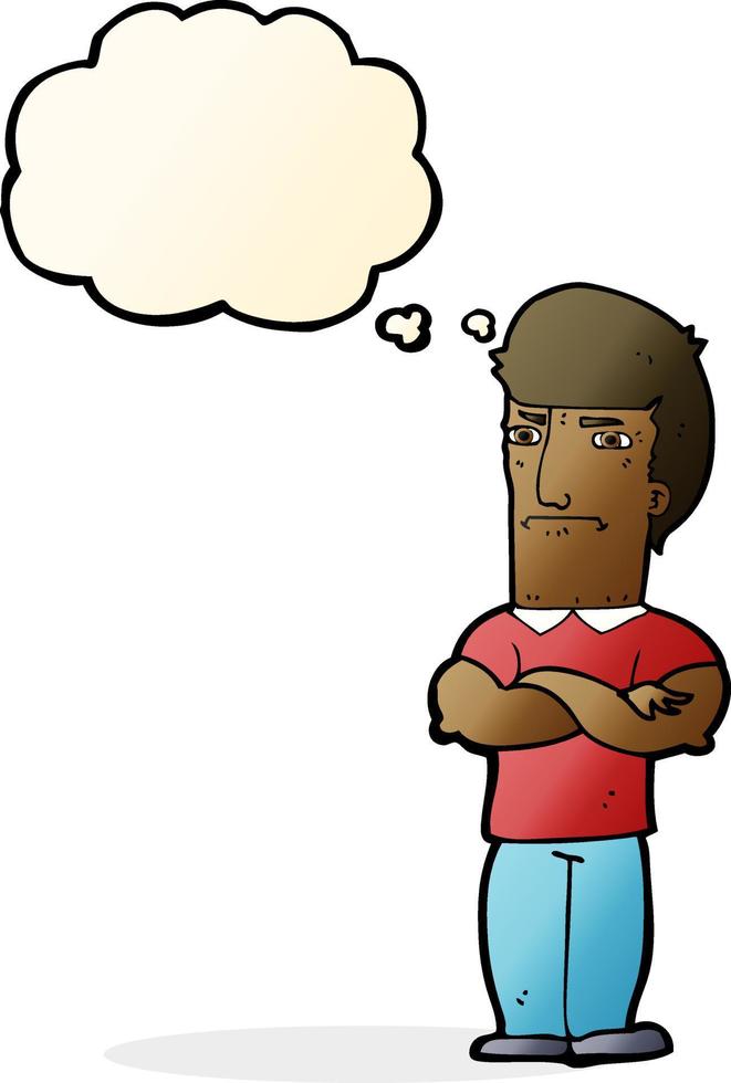 cartoon annoyed man with folded arms with thought bubble vector