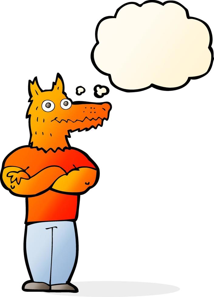 cartoon fox man with thought bubble vector