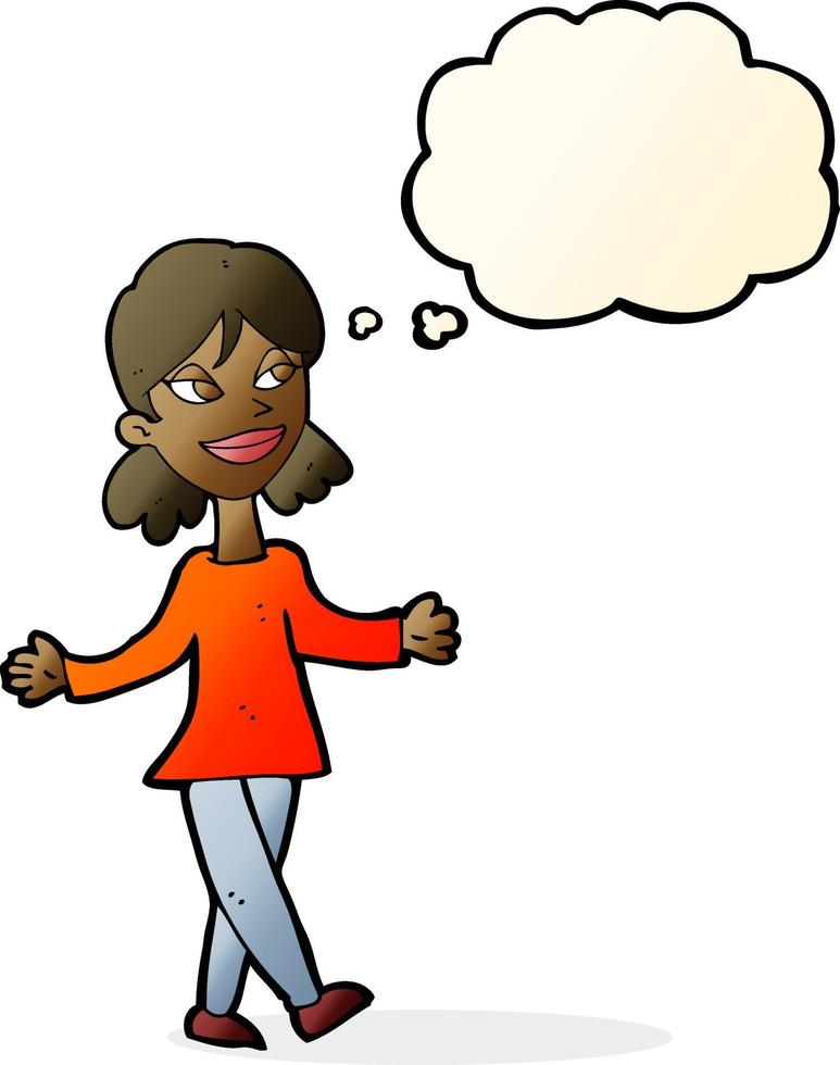 cartoon woman with no worries with thought bubble vector
