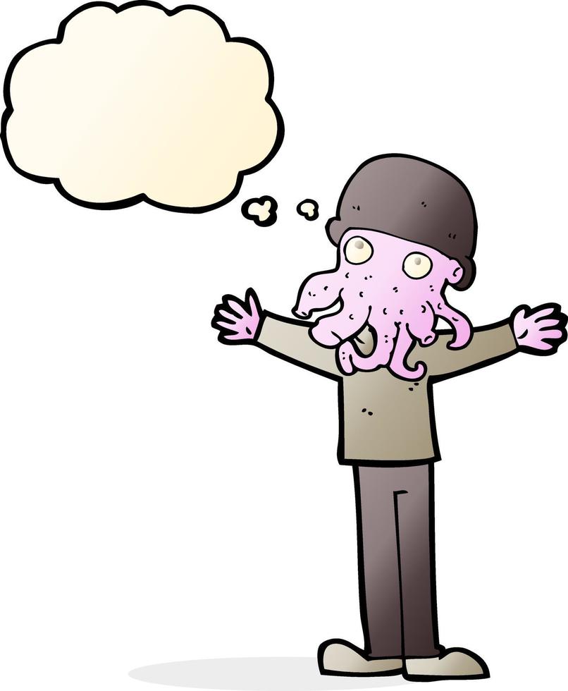 cartoon alien squid face man with thought bubble vector