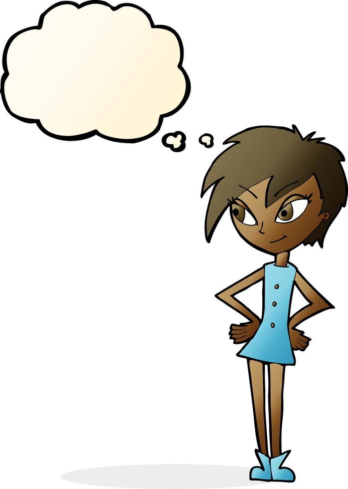 cartoon girl with hands on hips with thought bubble vector