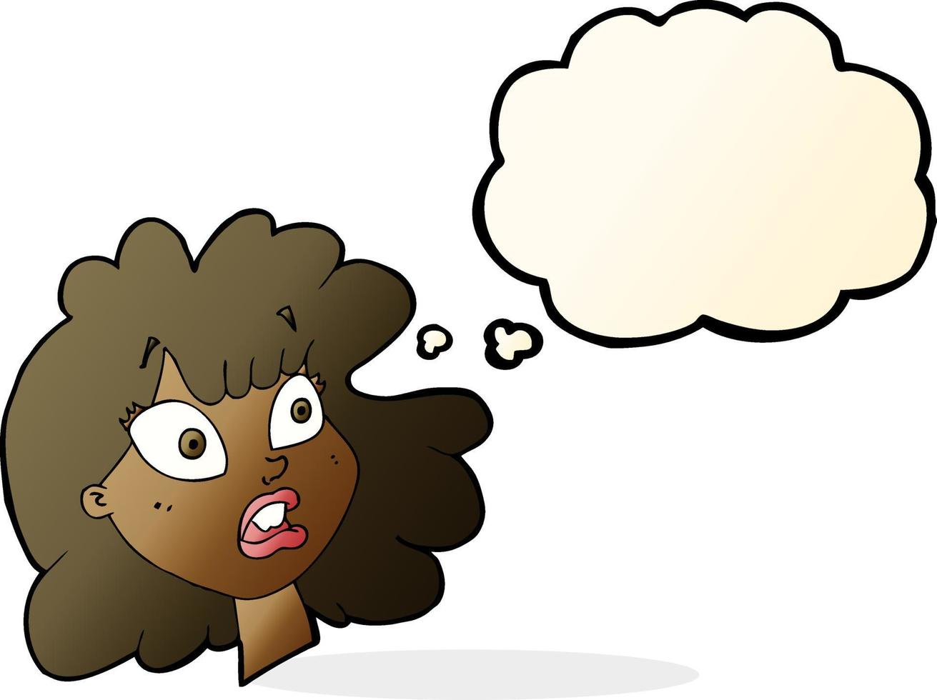 cartoon shocked female face with thought bubble vector