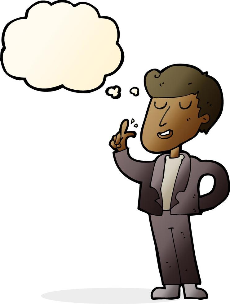 cartoon cool guy snapping fingers with thought bubble vector
