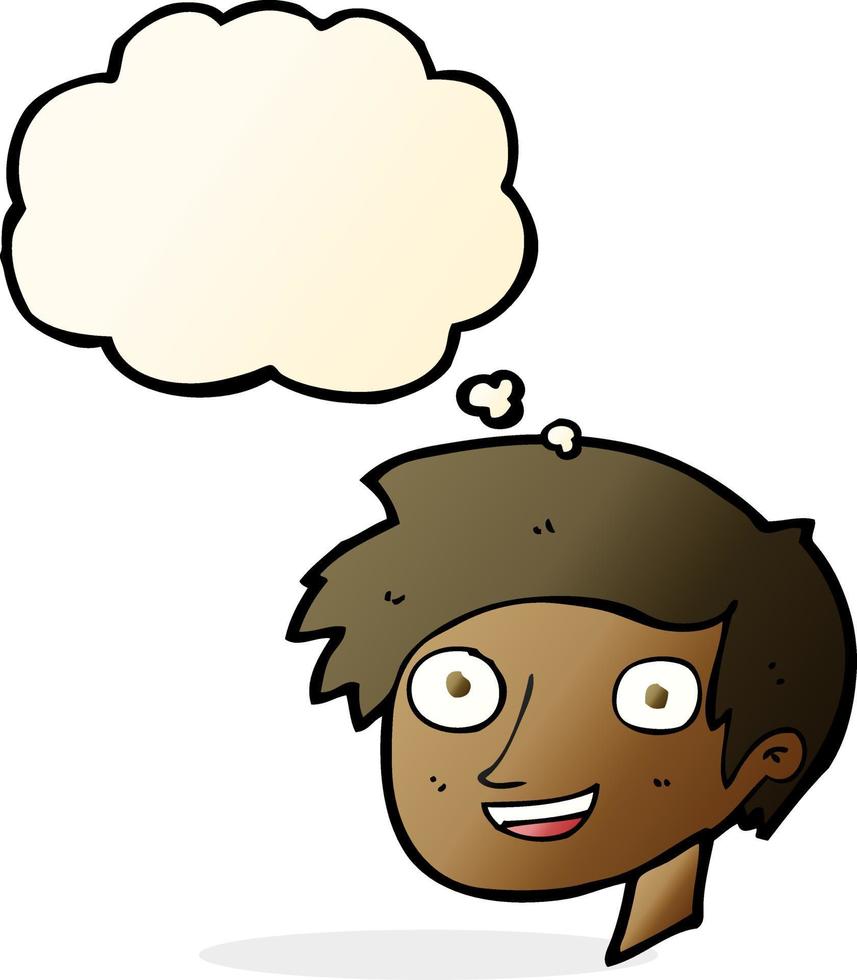 cartoon happy boy face with thought bubble vector