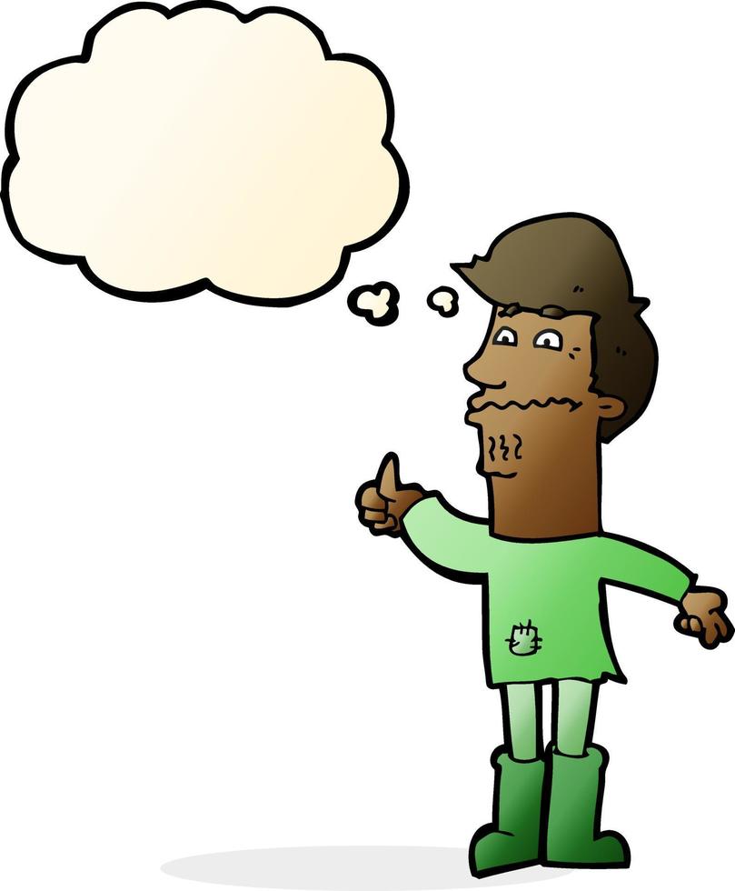 cartoon nervous man with thought bubble vector