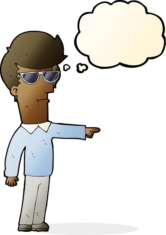 cartoon man in glasses pointing with thought bubble vector