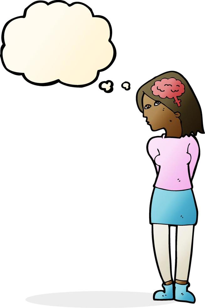 cartoon brainy woman with thought bubble vector