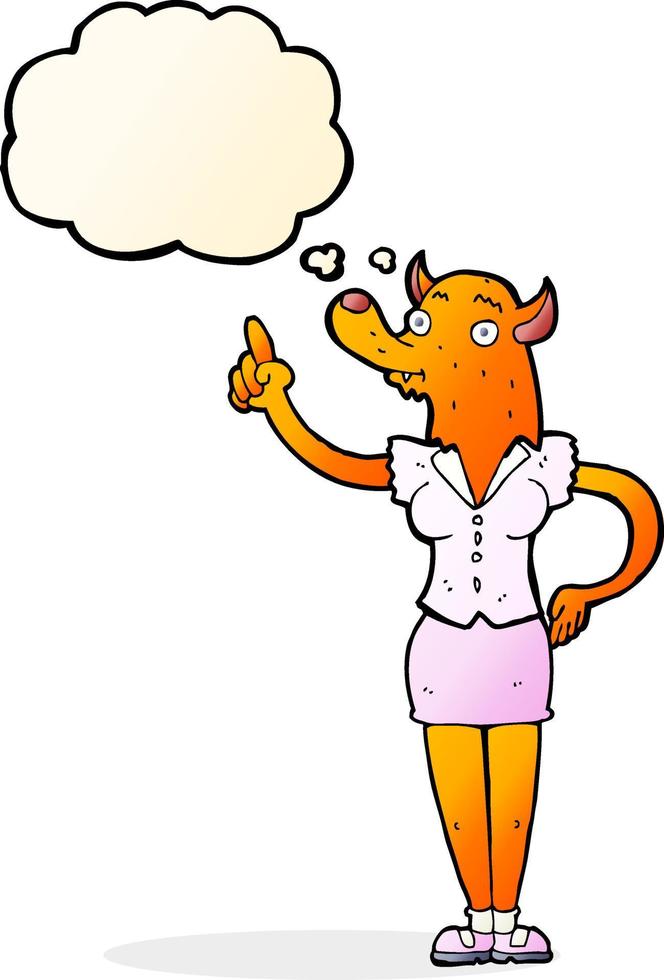 cartoon fox woman with idea with thought bubble vector