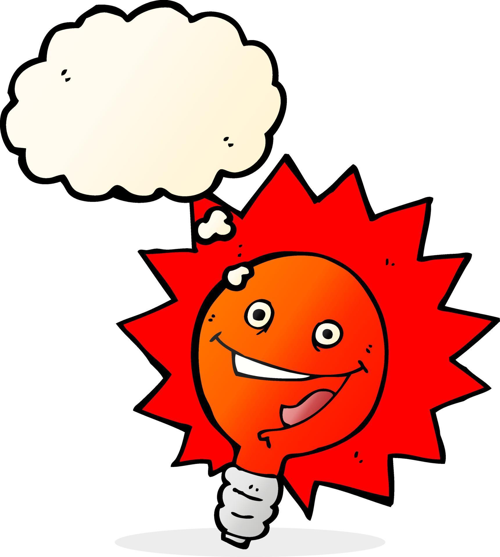 happy flashing red light bulb cartoon with thought bubble 12324504