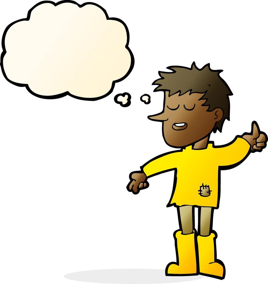 cartoon poor boy with positive attitude with thought bubble vector
