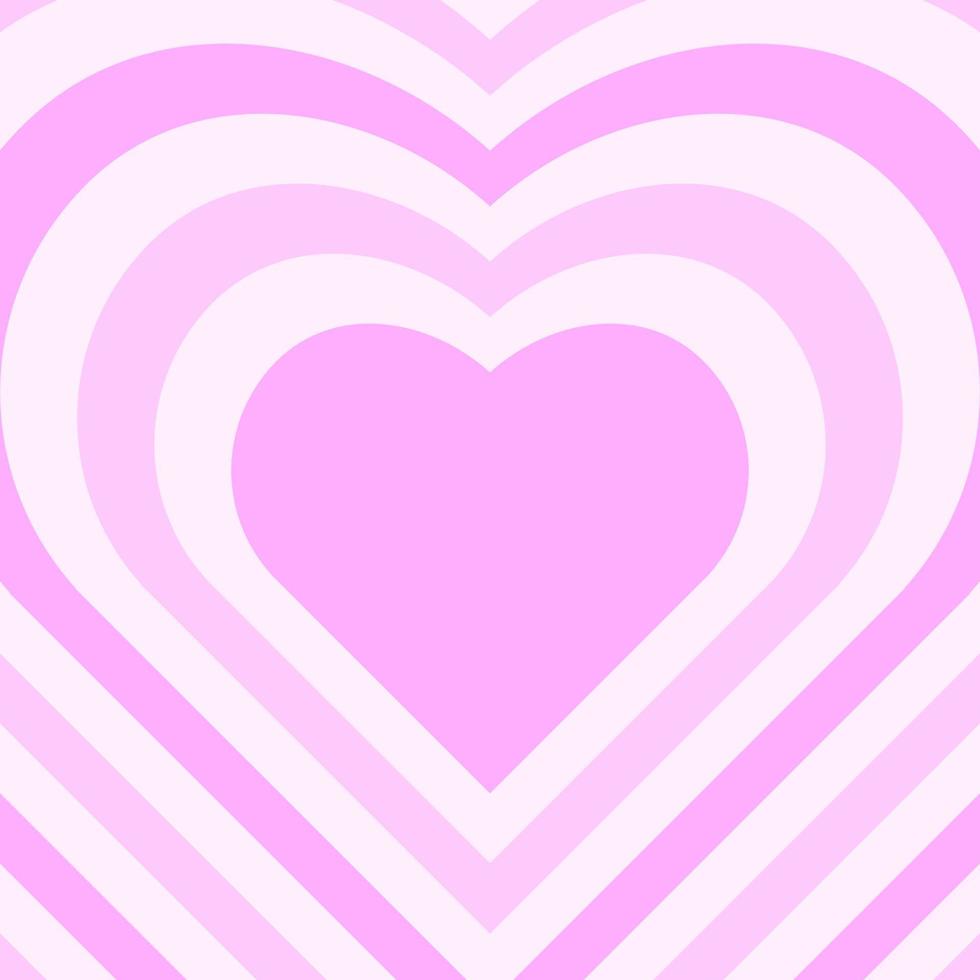fondo de corazones estéticos rosas. rayas concéntricas en forma de corazón en estilo retro groovy. diseño de superficie romántico de niña. vector
