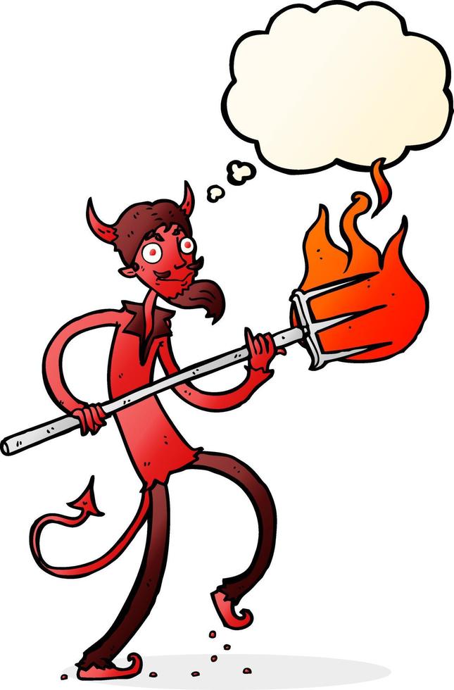 cartoon devil with pitchfork with thought bubble vector