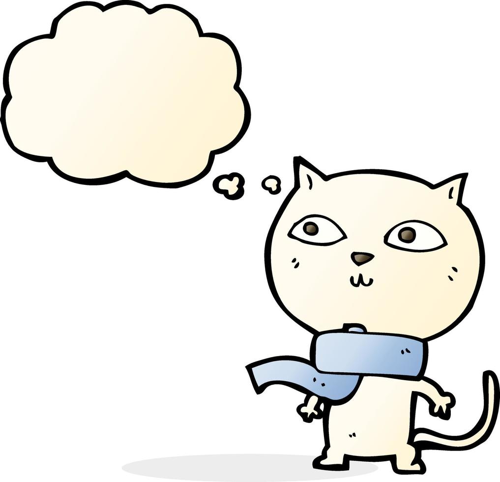 cartoon funny cat wearing scarf with thought bubble vector