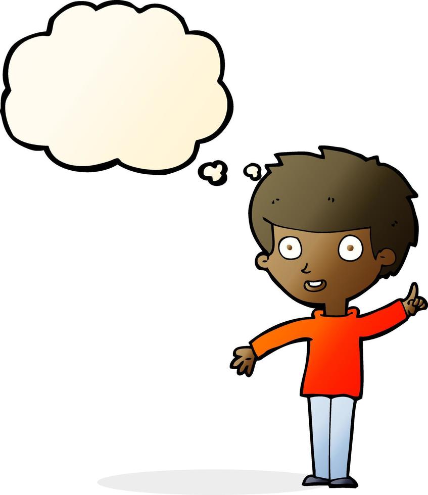 cartoon boy with idea with thought bubble vector