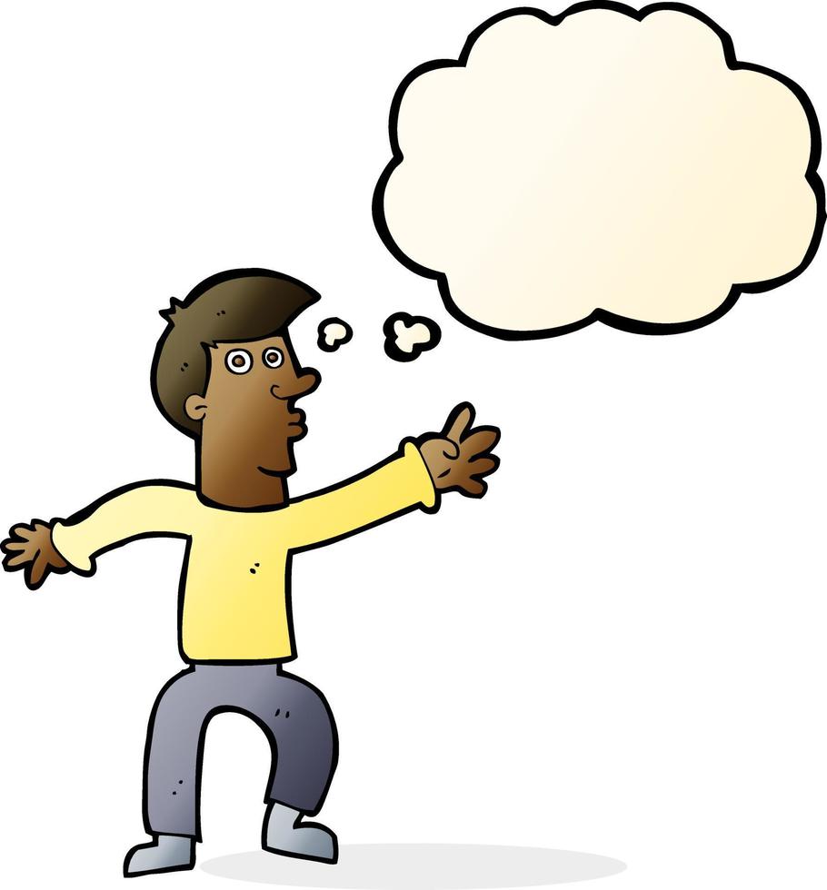 cartoon reaching man with thought bubble vector