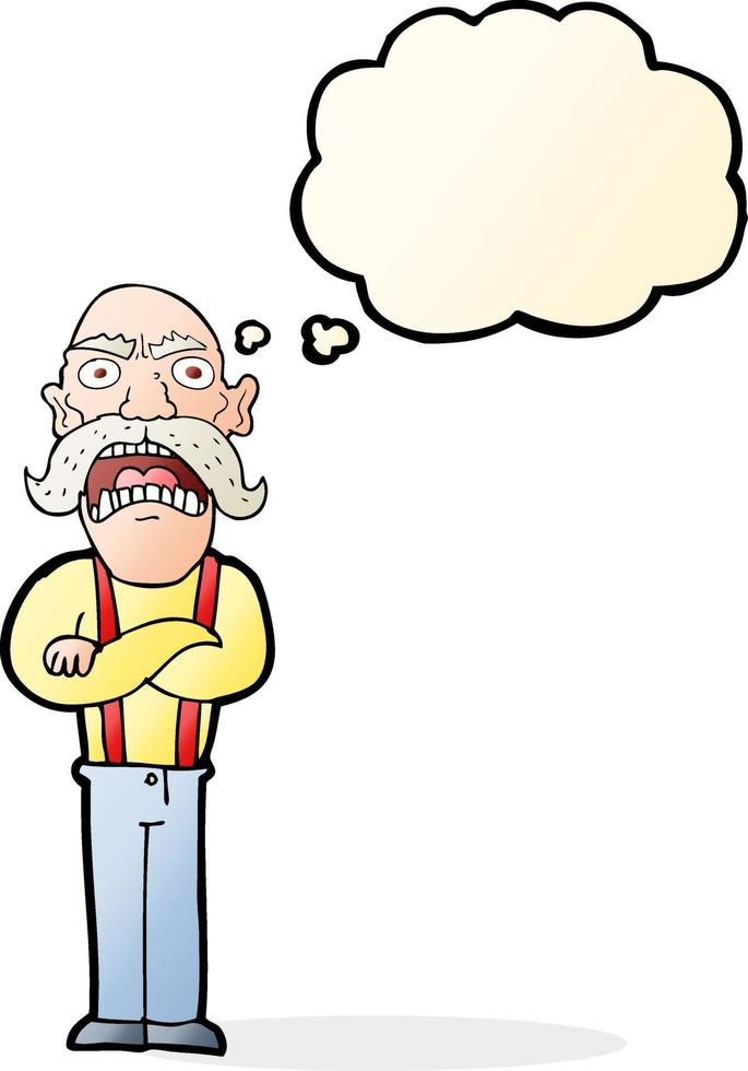 cartoon shocked old man with thought bubble vector