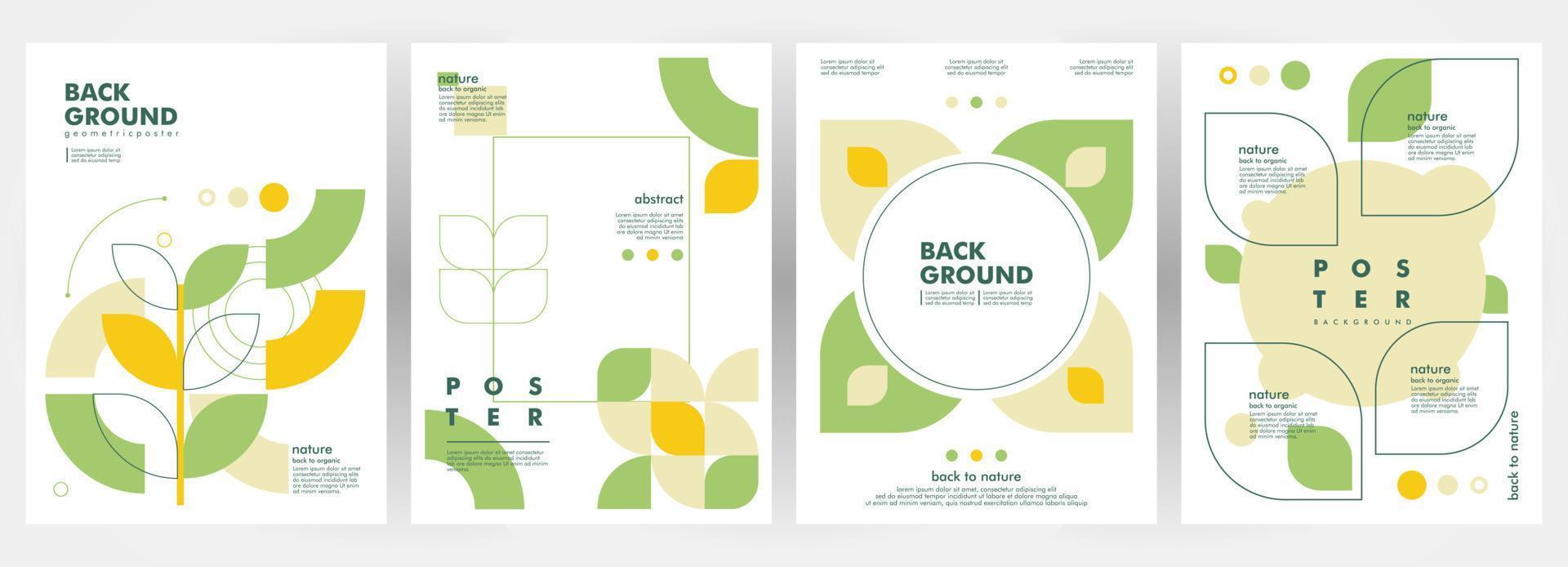 naturaleza fondo geométrico hoja árbol planta. conjunto de 4 estilo plano de ilustración de vector de fondo simple moderno. adecuado para afiches, portadas, anuncios, pancartas sociales o volantes