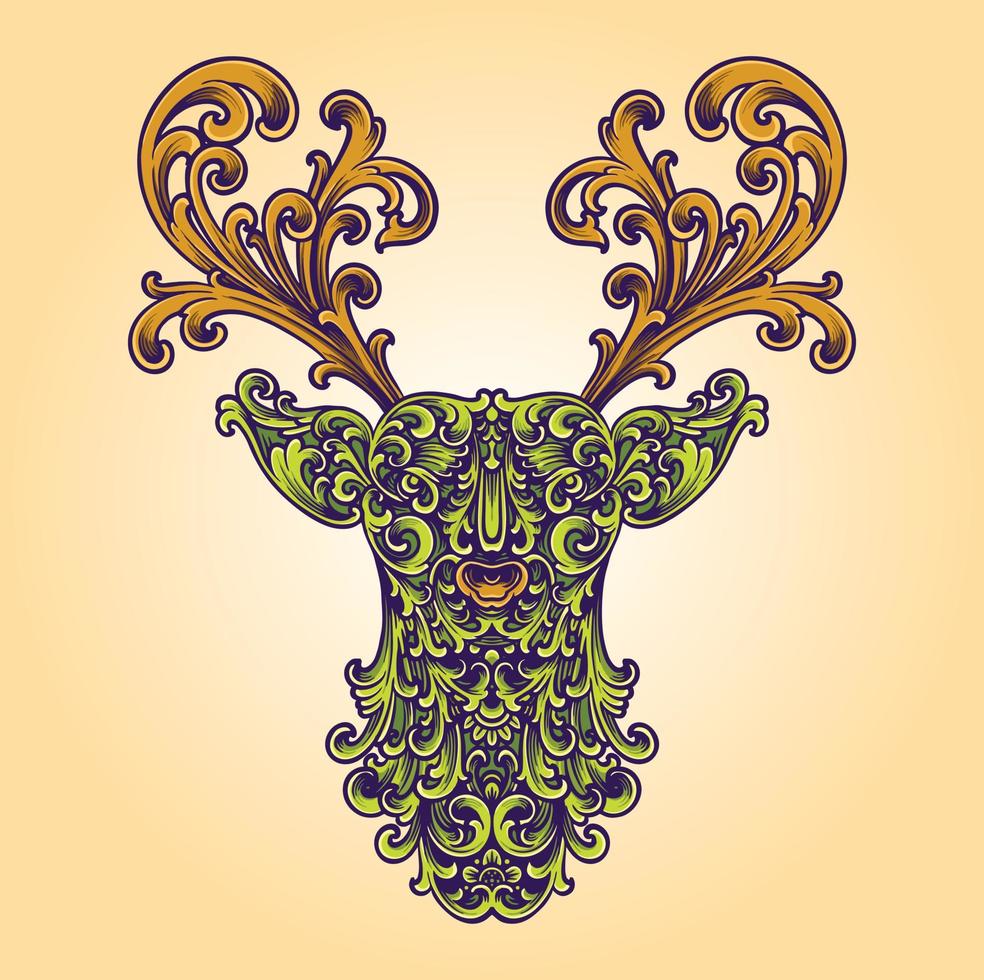 Deer head classic ornament illustration vector