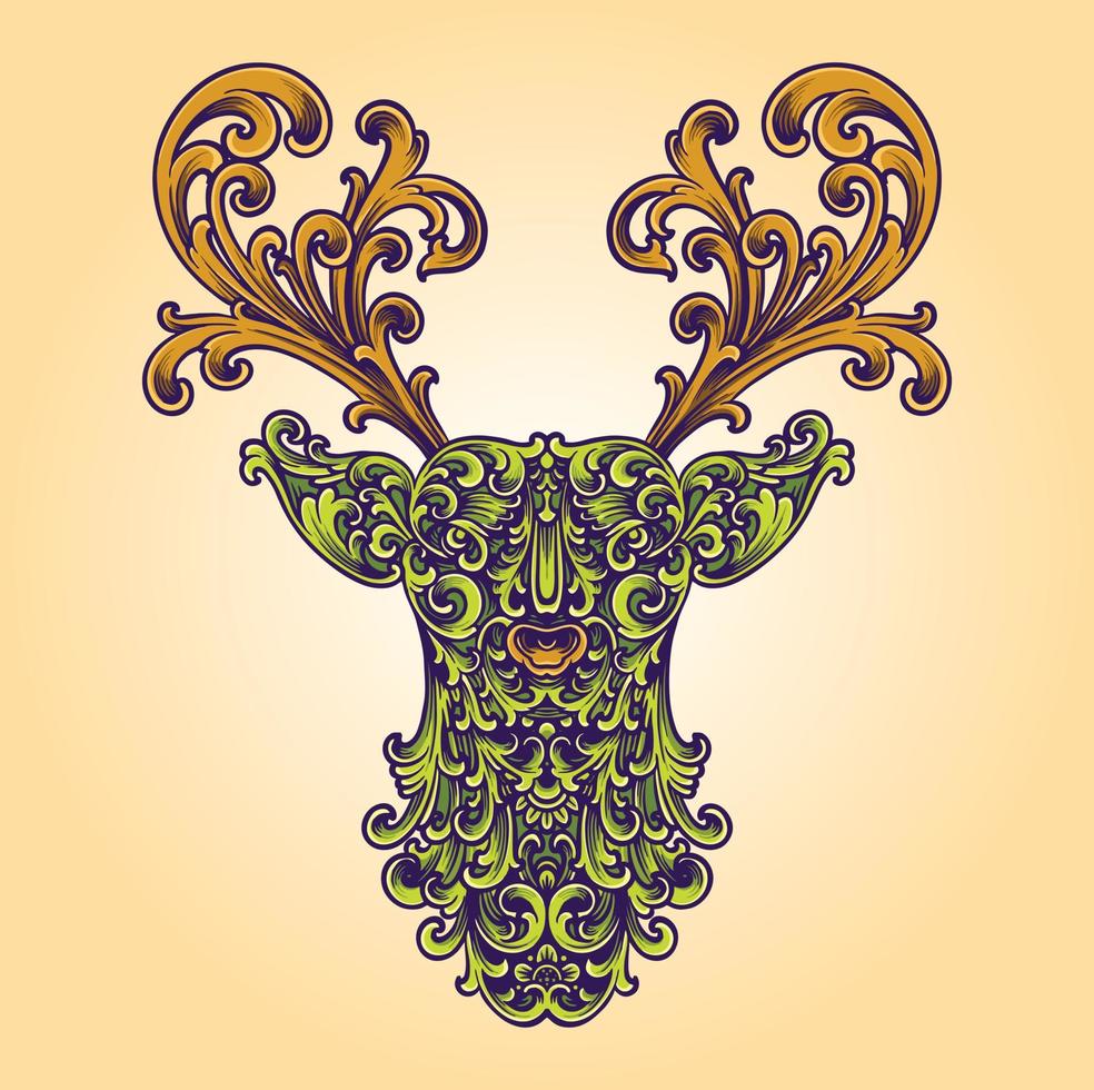 Deer head classic ornament illustration vector