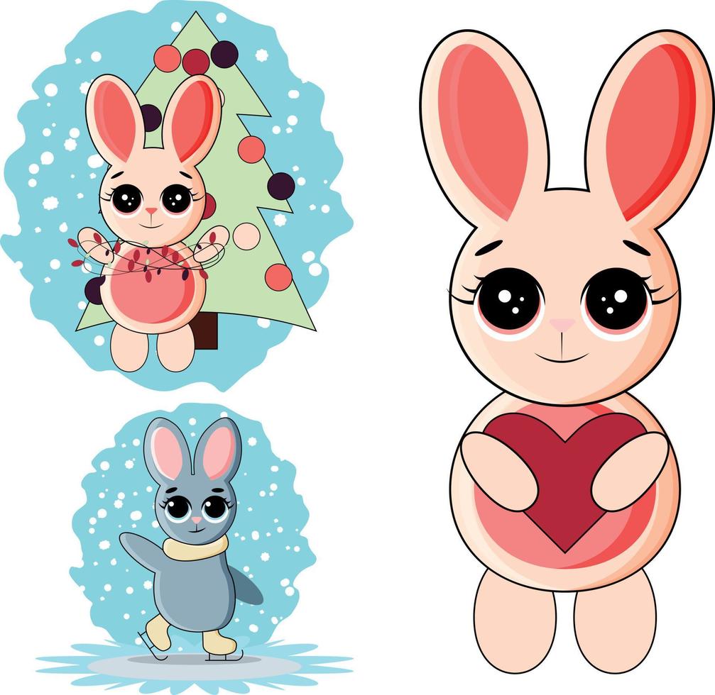 ilustración vectorial establecer diseño de personajes de lindo estilo de conejo.doodle vector