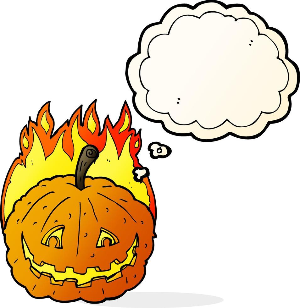 cartoon grinning pumpkin with thought bubble vector