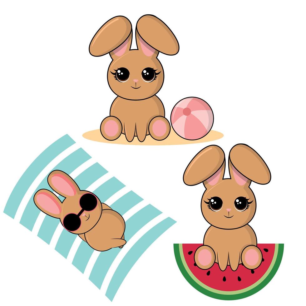 vector illustration set character design of cute rabbit.Doodle style