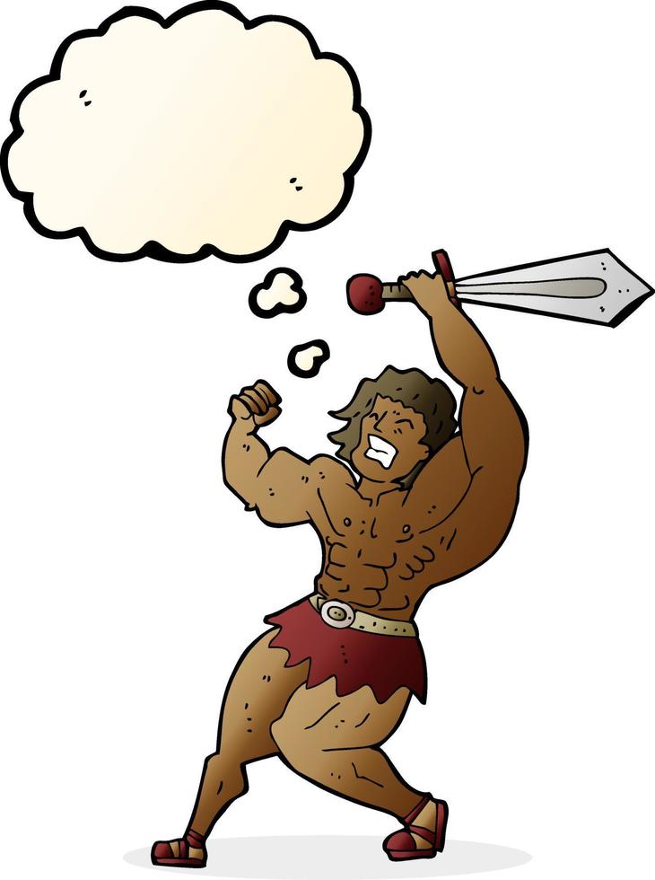 cartoon barbarian hero with thought bubble vector