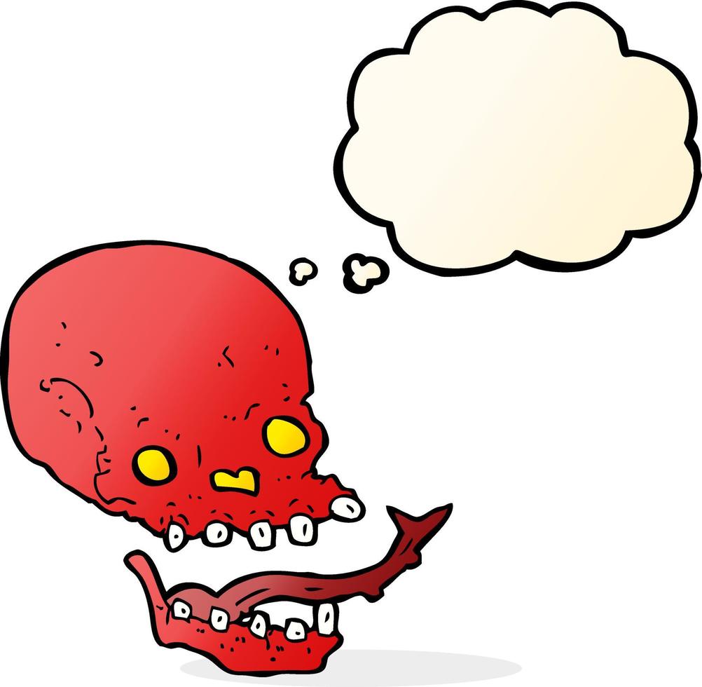 cartoon spooky skull with thought bubble vector