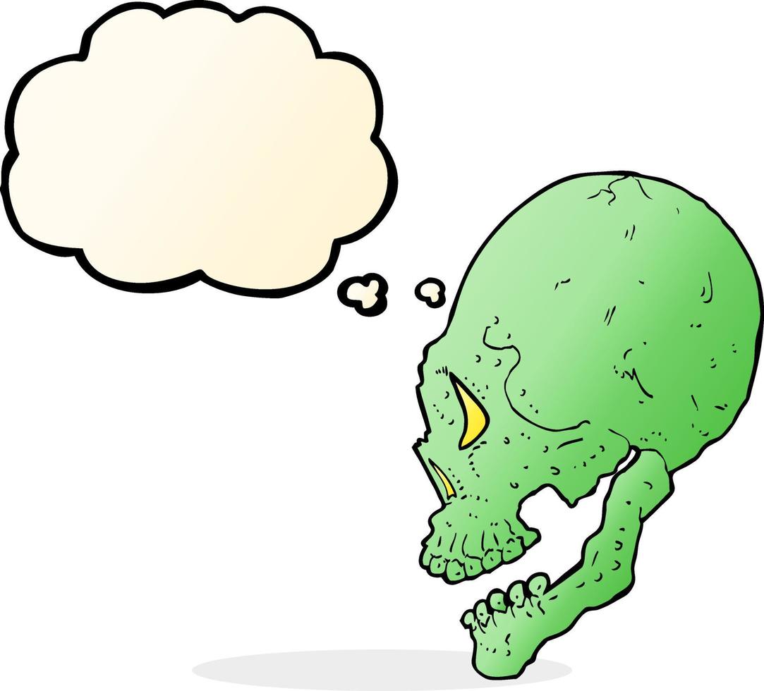 spooky skull illustration with thought bubble vector