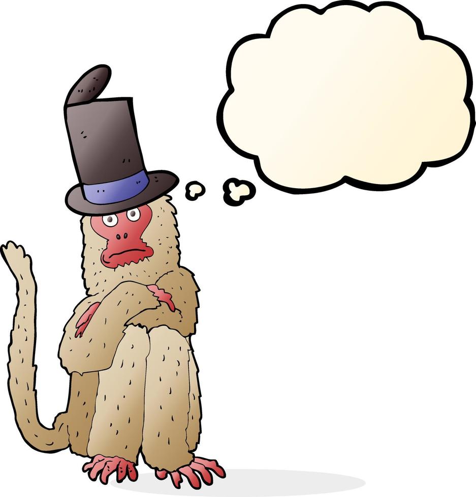 cartoon monkey wearing hat with thought bubble vector