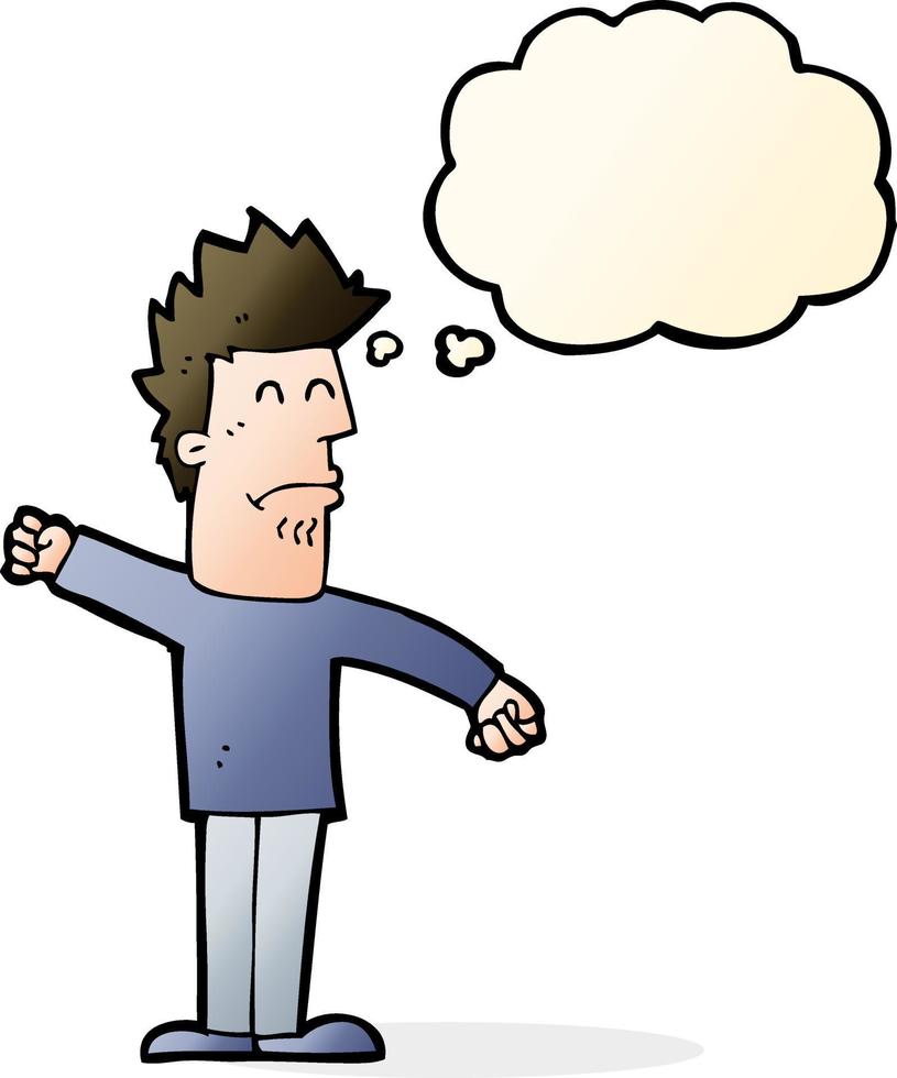 cartoon stressed man with thought bubble vector