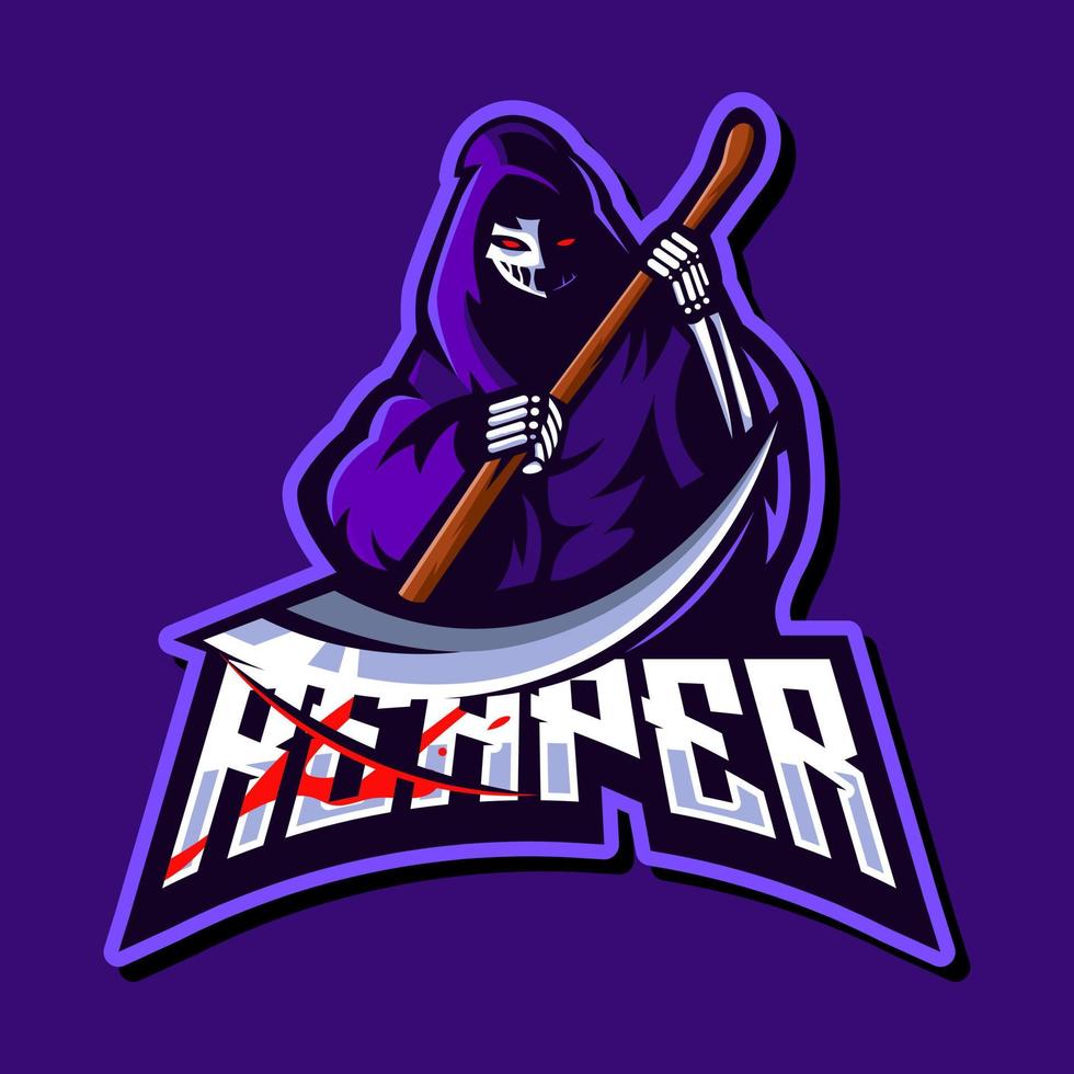 Reaper mascot logo design illustration vector isolated on dark purple background for team esport gaming