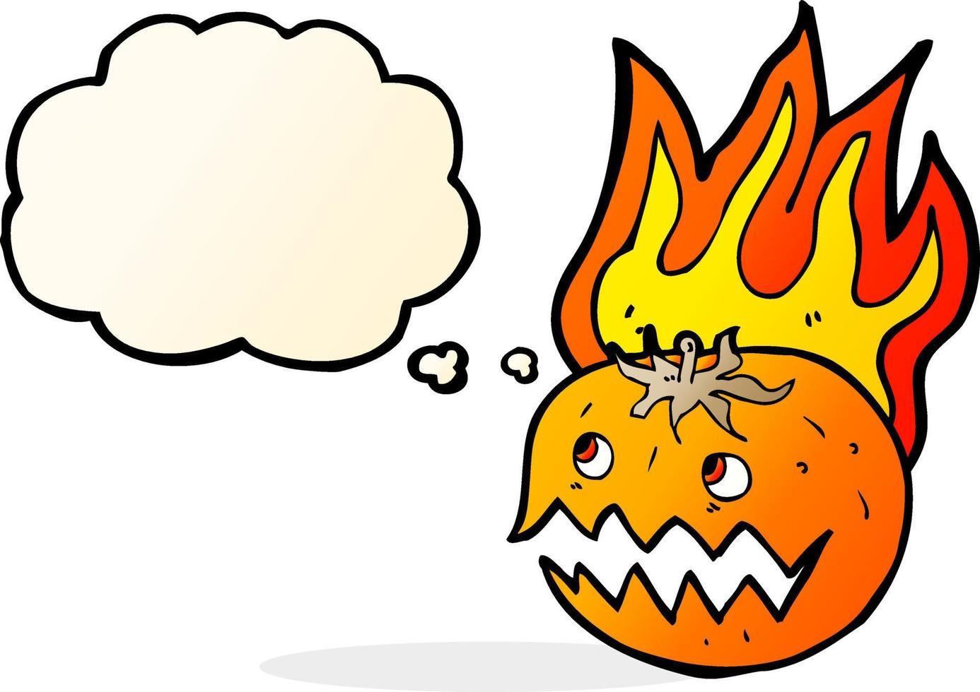 cartoon flaming pumpkin with thought bubble vector