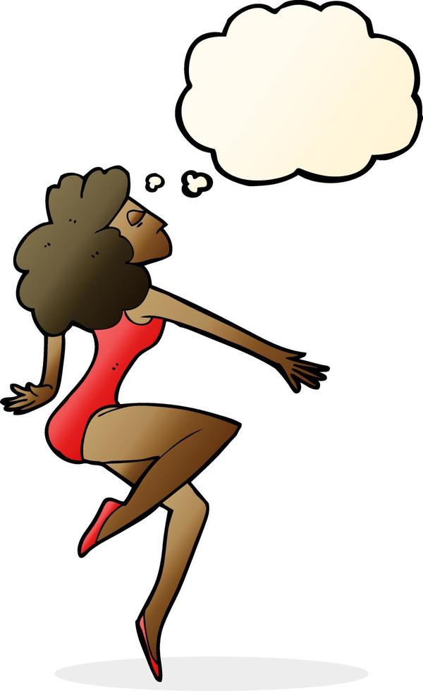 cartoon dancing woman with thought bubble vector