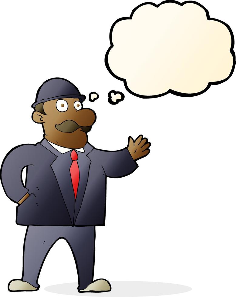 cartoon sensible business man in bowler hat with thought bubble vector