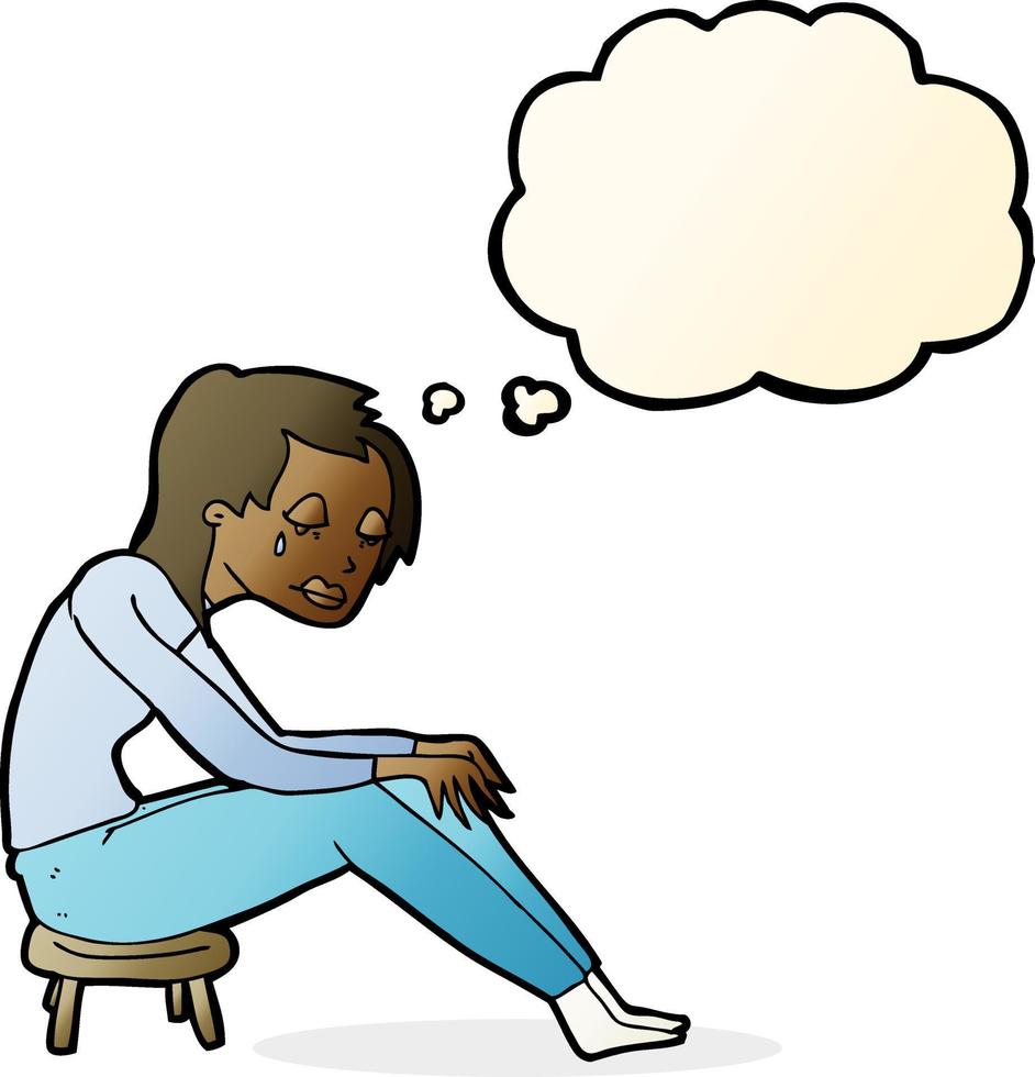 cartoon crying woman with thought bubble vector