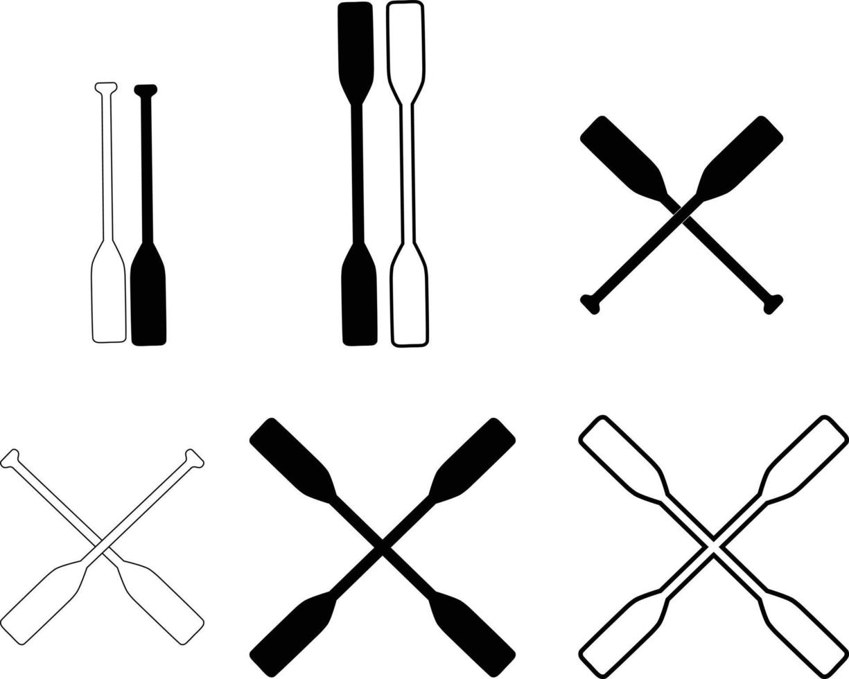 two black silhouette of crossed oars. rowing oars sign. crossed wood paddle symbol. flat style. vector